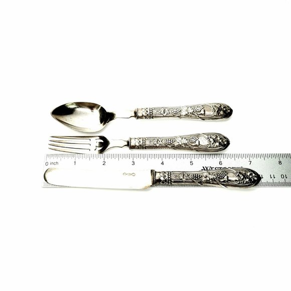 Antique Albert Coles Coin Silver Fork Spoon Knife Set with Box #8495 - Picture 9 of 9